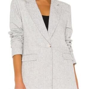 L’Academie The Jeanette Blazer Linen Blend Women M Gray Lined Academia Office